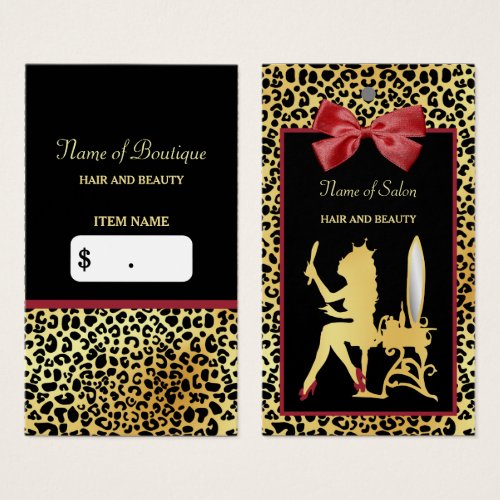 Golden Crown Leopard Print Red Bow Salon Hang Tag