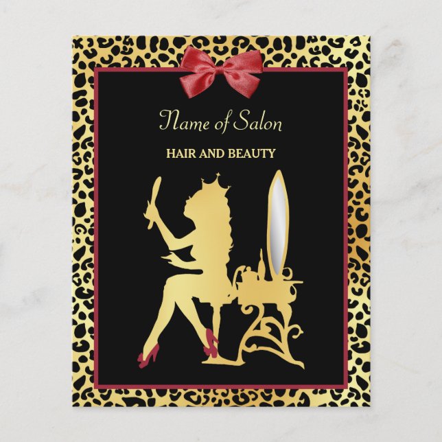 Golden Crown Leopard Red Bow Hair Salon Events Flyer (Front)