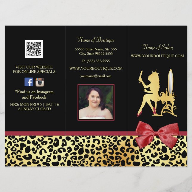 Golden Crown Leopard With Red Bow Salon Brochure (Front)