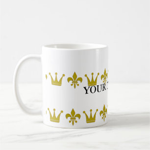 Golden Crown & Lily Border + your text & backgr. Coffee Mug