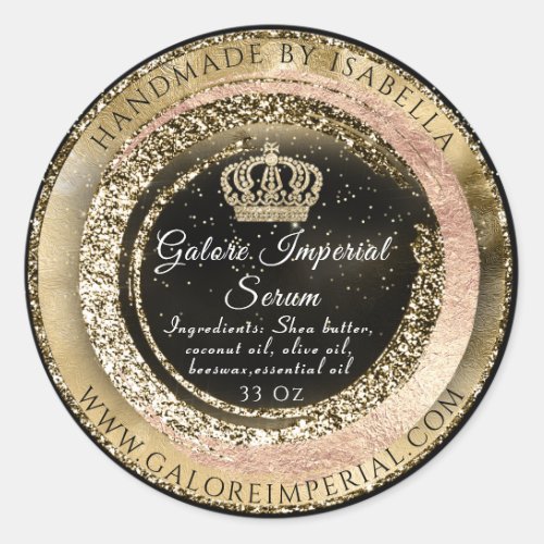 Golden Crown Name Black Glitter Body Cosmetics   Classic Round Sticker