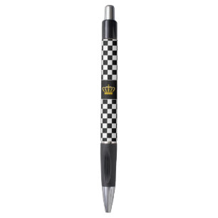 Golden Crown on Black and White Chess Pattern Pen