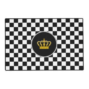 Golden Crown on Black & White Checkered Placemat