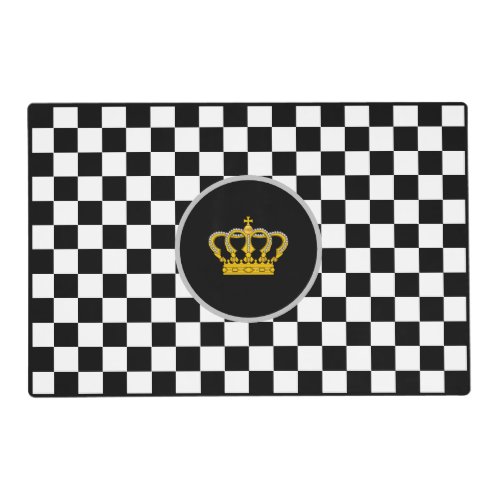 Golden Crown on Black  White Checkered Placemat