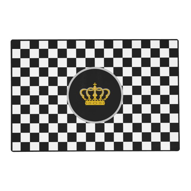 Golden Crown on Black & White Checkered Placemat (Front)