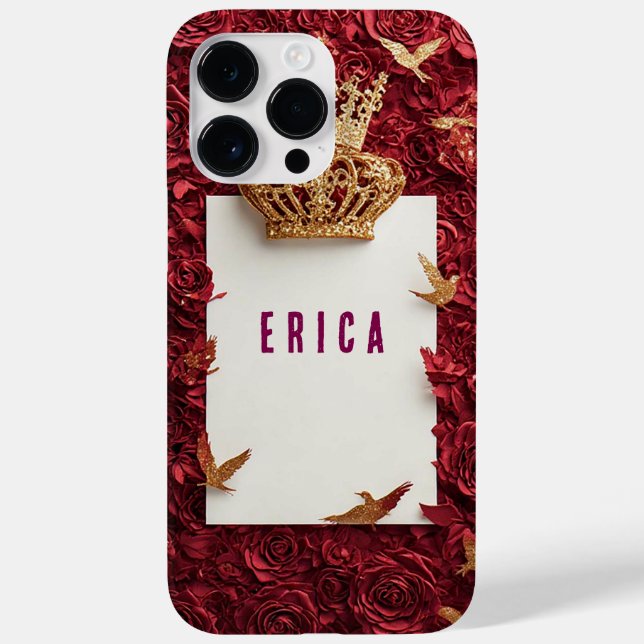 Golden Crown on Red Background Surrounded by Roses Case-Mate iPhone Case (Back)