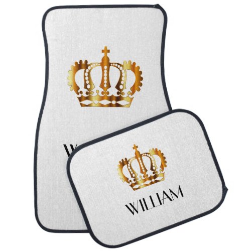 Golden Crown Personalized Name White Car Mat