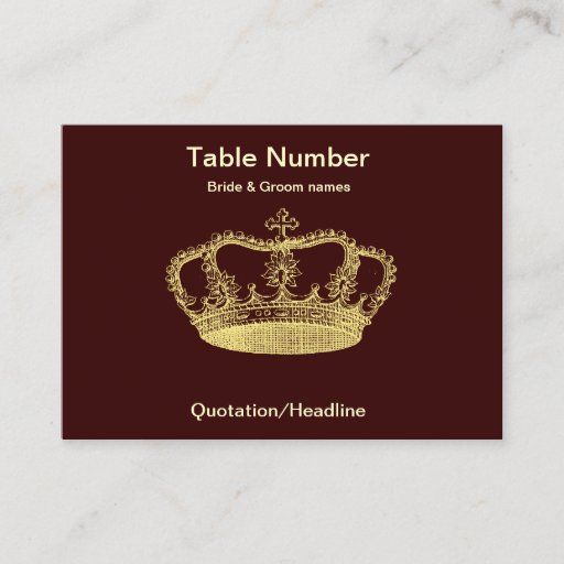 Customizable Golden Crown Reception Table Placecard Business Card