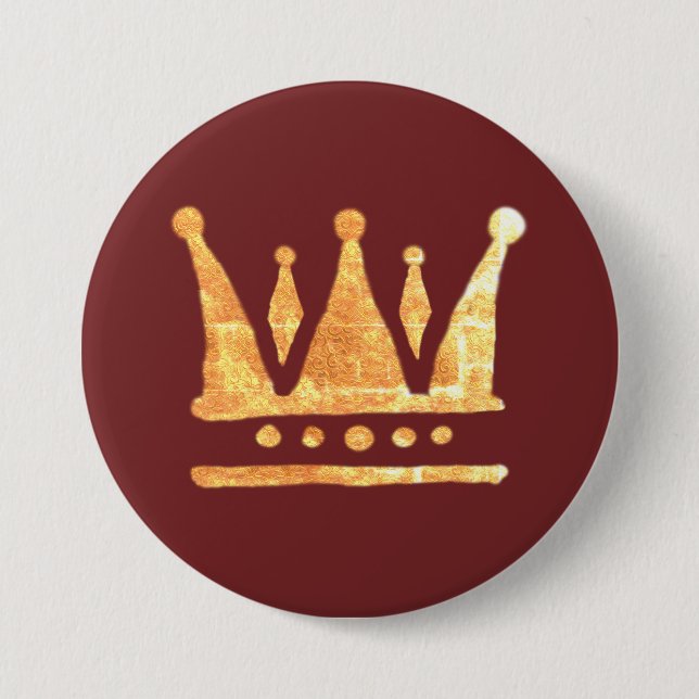 Golden Crown Round Badge Pinback Button (Front)
