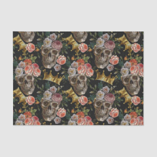 Golden Crown Skull Red Roses Gothic Halloween Tissue Paper