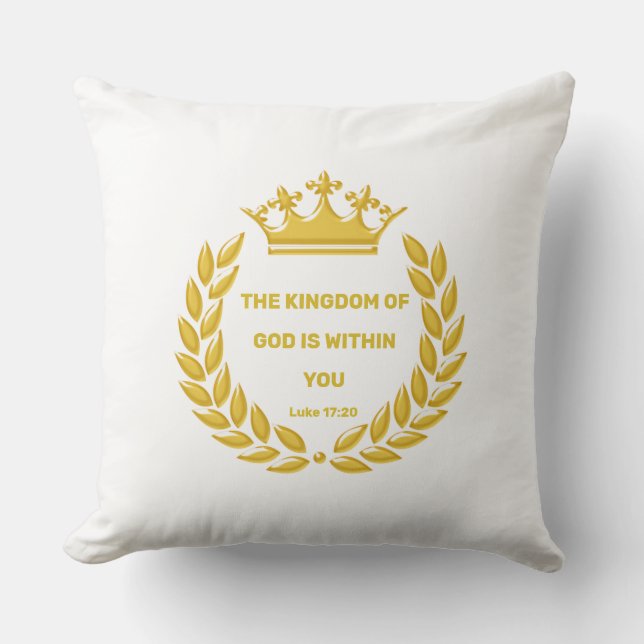 Golden Crown & The Kingdom of God Bible Verse Throw Pillow (Front)