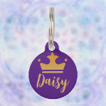 Golden Crown with Name Royal Purple Personalized  Pet ID Tag<br><div class="desc">Ensure your beloved pet stays safe and stylish with our Royal Purple Personalized Pet ID Tag. This exquisite tag features a regal golden crown illustration, adding a touch of elegance and charm. The custom name is beautifully printed in a handwritten script, making it a truly personalized accessory for your furry...</div>