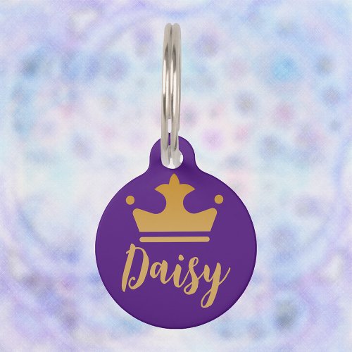 Golden Crown with Name Royal Purple Personalized  Pet ID Tag