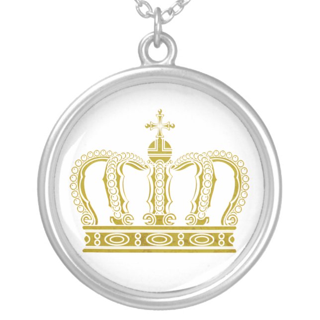 Golden Crown + your ideas Silver Plated Necklace (Front)