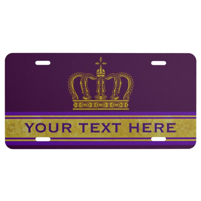 Golden Crown + your text & background License Plate (Front)