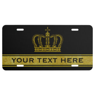 Golden Crown + your text & background License Plate