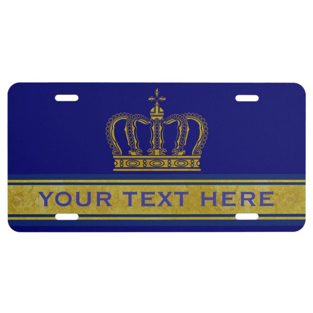 Golden Crown + your text & background License Plate (Front)