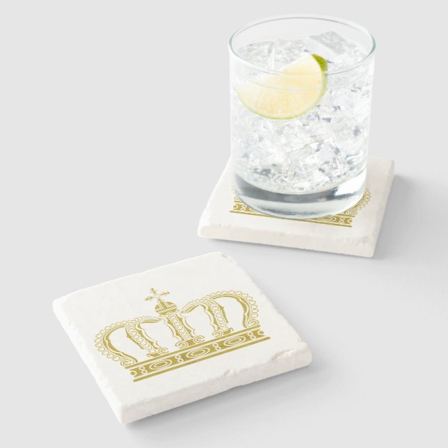 Golden Crown + your text & background Stone Coaster (Side)