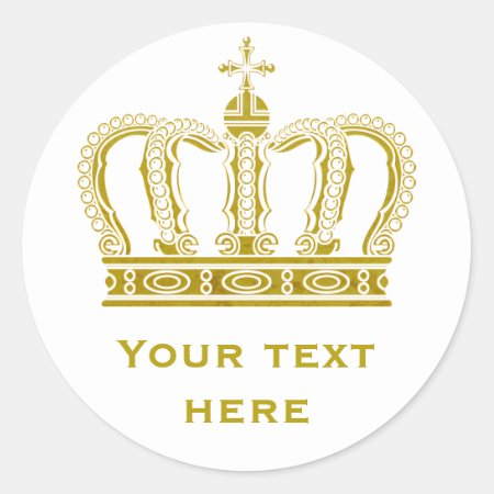 Golden Crown   Your Text Classic Round Sticker