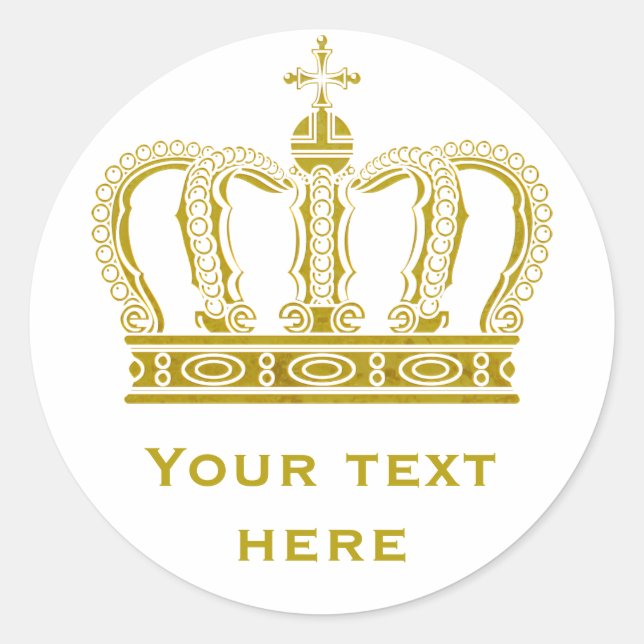 Golden Crown + your text Classic Round Sticker (Front)