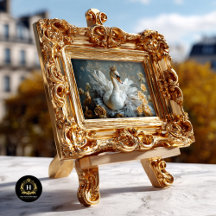 Golden Crowned Swan with Yellow Florals Decoupage