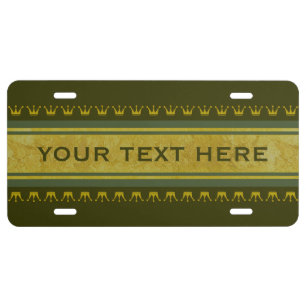 Golden Crowns Border + your text & background License Plate