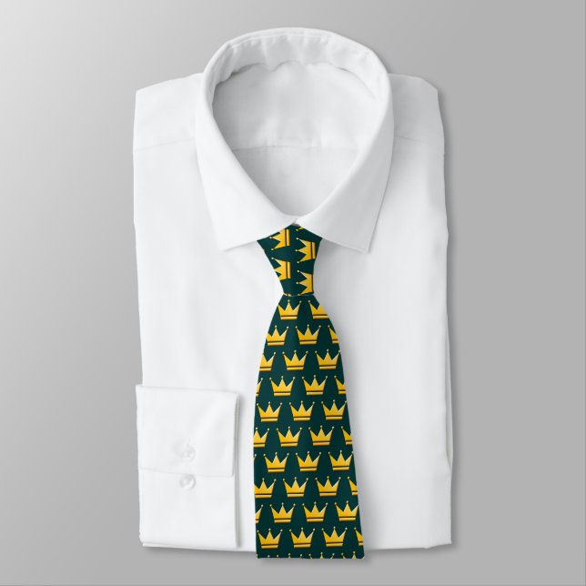 Golden Crowns II - Dark Green 003333 Neck Tie (Tied)