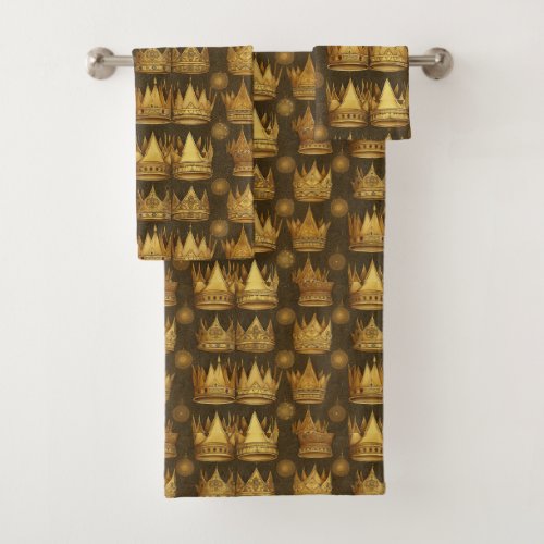 Golden Crowns Pattern  Bath Towel Set