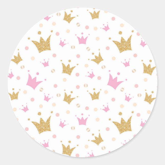 Golden Crowns Pattern Classic Round Sticker (Front)