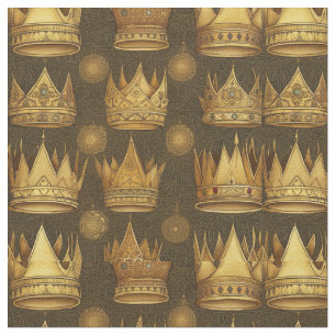 Golden Crowns Pattern Fabric