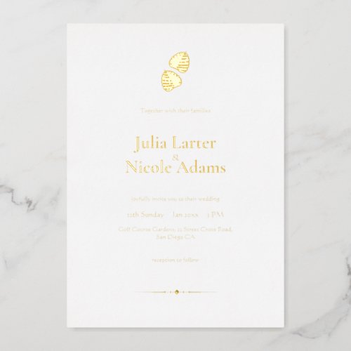 Golden Cultural Leaf Pipal Minimalist Wedding Foil Invitation