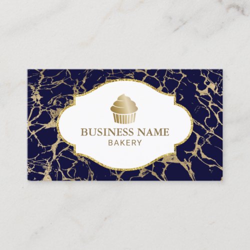 Golden Cupcake Bakery Navy  Gold Marble Business Card
