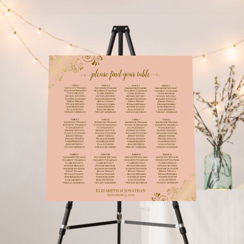 Golden Curls 12 Table Peach Wedding Seating Chart Foam Board