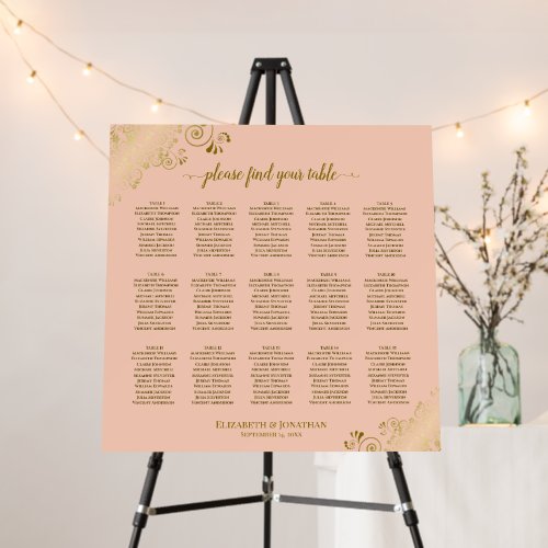 Golden Curls 15 Table Peach Wedding Seating Chart Foam Board
