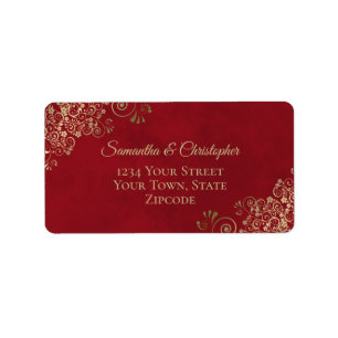 Golden Curls on Red Elegant Wedding Address Label