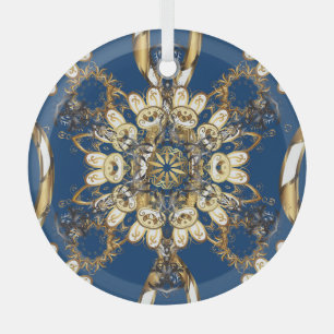 Golden Curls, Oriental Vintage Pattern. Glass Ornament