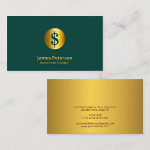 Golden Currency Symbol   Elegant Green Tosca Business Card
