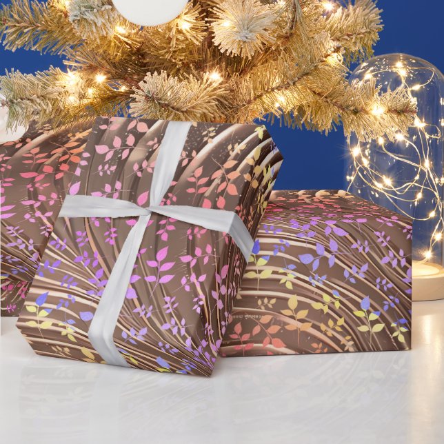 Golden Curves Neon Florals X'mas Wrapping Paper (Holidays)