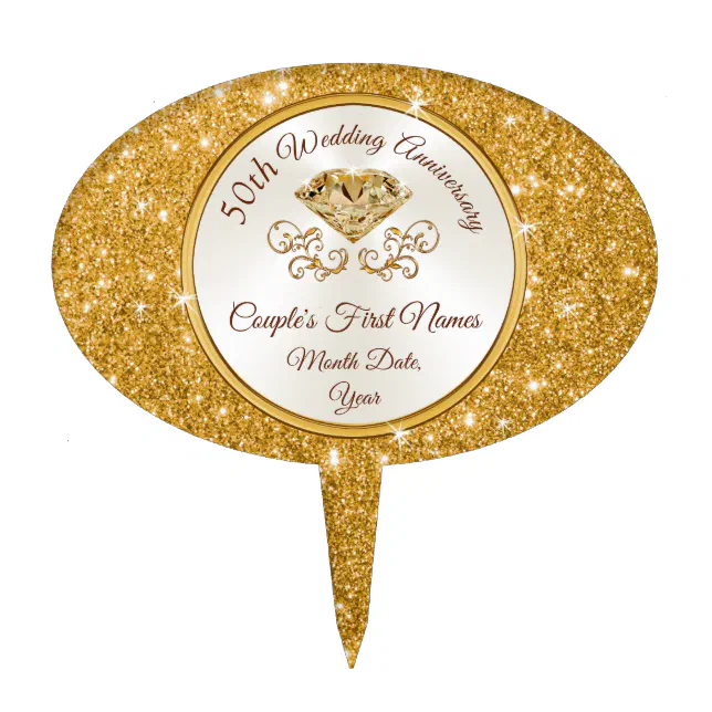 Golden Custom 50th Anniversary Cake Toppers Zazzle