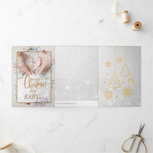Golden Custom Baby Merry Christmas  Tri_Fold Holiday Card