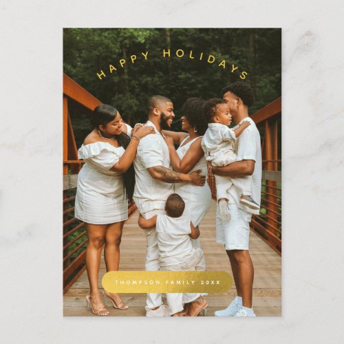Golden Custom Photo Family Christmas  Holiday Postcard