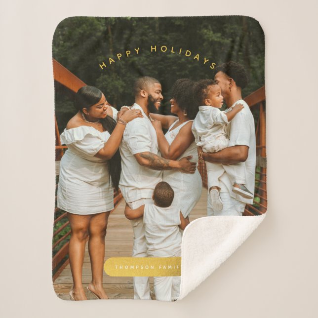 Golden Custom Photo Family Christmas  Sherpa Blanket (Front)