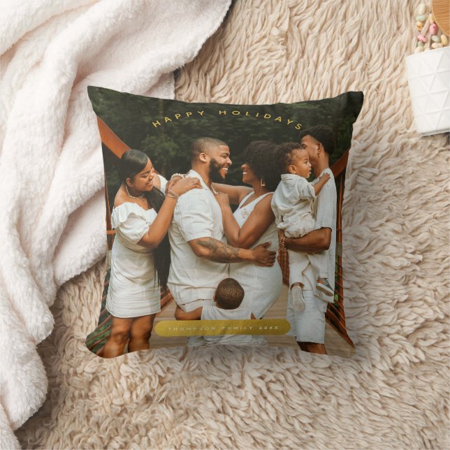 Golden Custom Photo Family Christmas Throw Pillow (Blanket)
