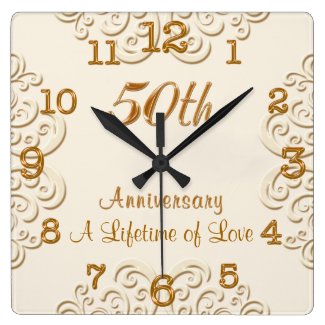 Golden Customizable 50th Wedding Anniversary Clock