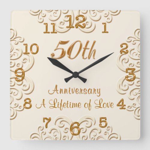 Golden Customizable 50th Wedding Anniversary Clock