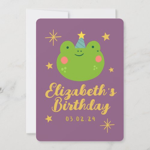Golden Cute Frog Forest with Animals Birthday Invitation