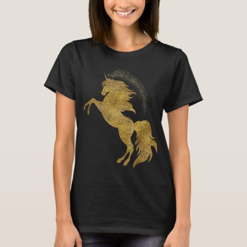 Golden Cute Glitter Beautiful Unicorn T Gold Tee 8