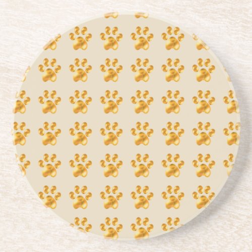 Golden Cute Paws on Beige Coaster