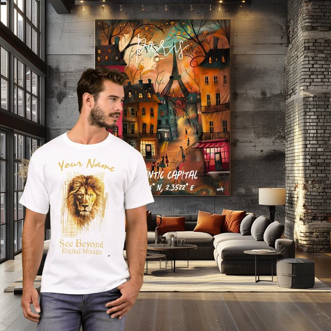 Golden Cyber Lion – Custom Name Futuristic Spirit  T-Shirt (Creator Uploaded)