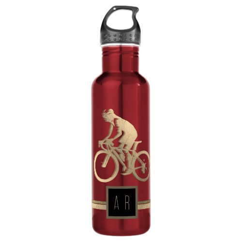 Golden Cyclist Silhouette Stainless Steel Water Bottle